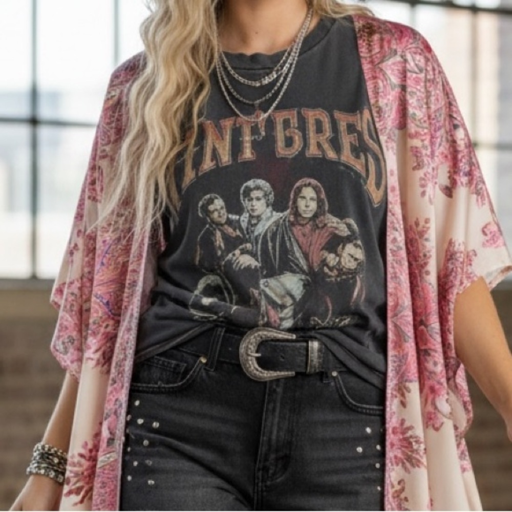 NWT UMGEE Floral Print Boho Silky Kimono Duster Coverup Cream - Picture 3 of 6